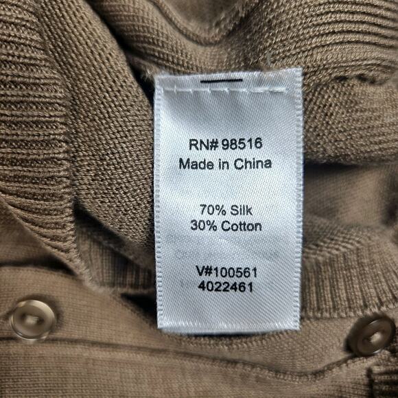 Coldwater Creek Cardigan Sweater Button Up Silk/Cotton Blend 3/4 Sleeve Lt Brown - Picture 5 of 6